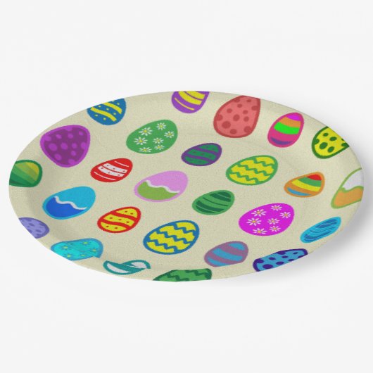 Farbiges und schönes Ostereimuster Pappteller (Schrägansicht)