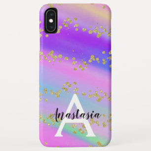 Farbiges Unicorn-Regenbogen-Gold-Glitzer Monogramm Case-Mate iPhone Hülle
