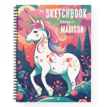 Farbiges Unicorn-Sketchbook mit Namen