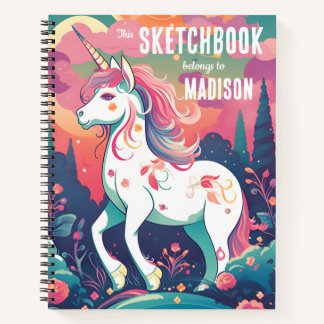 Farbiges Unicorn-Sketchbook mit Namen Notizblock
