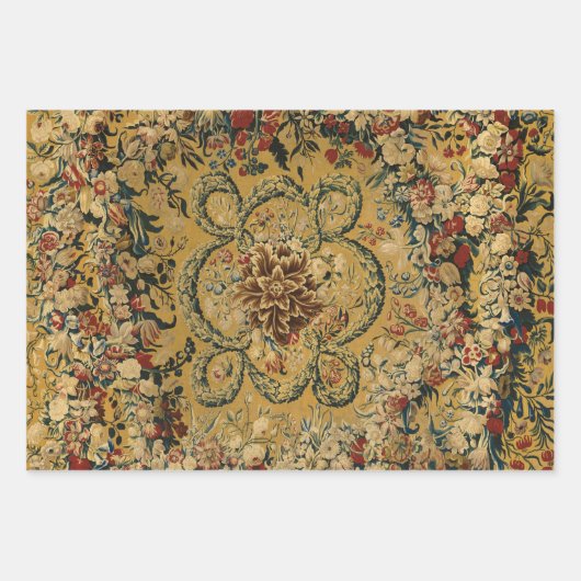 Farbiges Vintages Blumenmuster Geschenkpapier Set (Vorderseite)