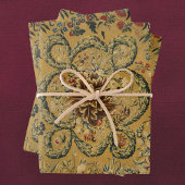 Farbiges Vintages Blumenmuster Geschenkpapier Set