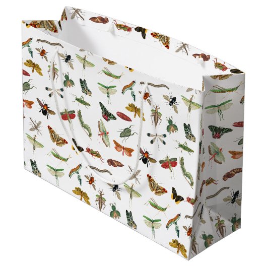 Farbiges Vintages Insektenbild Große Geschenktüte (Rückseite Schrägansicht)