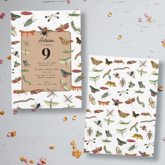 Farbiges Vintages Insektenthema Geburtstagsparty Einladung