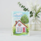 Farbiges Wasserfarbenhaus Postkarte (Stehend Vorderseite)