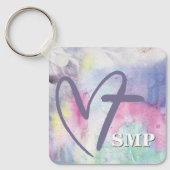 Farbiges Wasserfarbenkreuz Monogramm Schlüsselanhänger (Vorderseite)