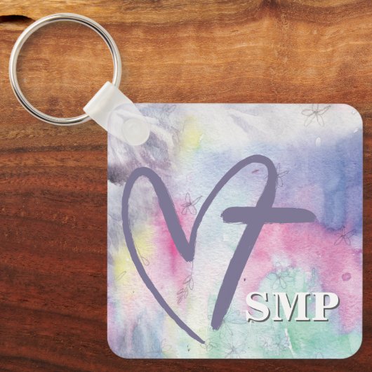 Farbiges Wasserfarbenkreuz Monogramm Schlüsselanhänger (Vorderseite)