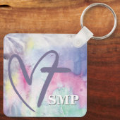 Farbiges Wasserfarbenkreuz Monogramm Schlüsselanhänger (Rückseite)