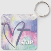 Farbiges Wasserfarbenkreuz Monogramm Schlüsselanhänger (Rückseite)