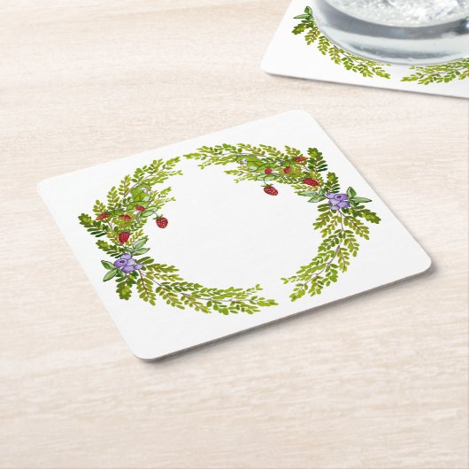 Farbiges Wasserfarbmuster der Beeren-Mäusekmatte c Rechteckiger Pappuntersetzer (angewinkelt)