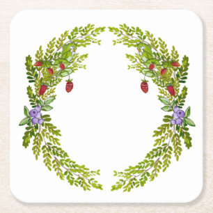 Farbiges Wasserfarbmuster der Beeren-Mäusekmatte c Rechteckiger Pappuntersetzer