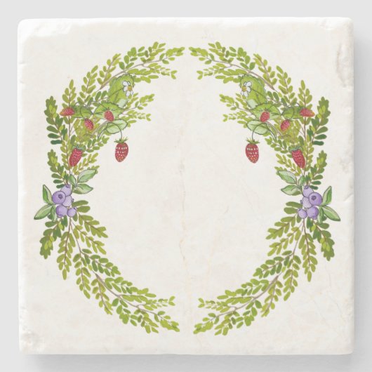 Farbiges Wasserfarbmuster der Beeren-Mäusekmatte c Steinuntersetzer (Vorderseite)