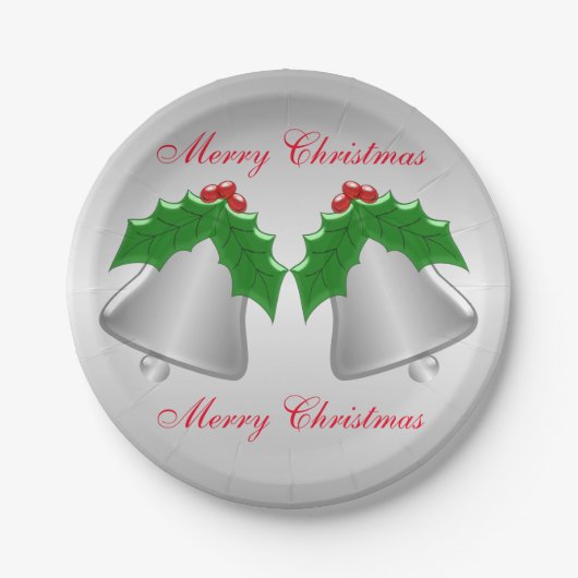 Farbiges Weihnachten silberner Bell Silber Pappteller (Vorderseite)