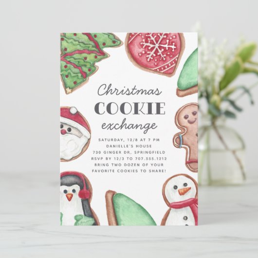 Farbiges Weihnachtskochtausch-Party Einladung (Stehend Vorderseite)