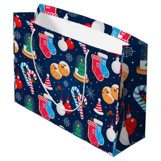 Farbiges Weihnachtsmuster Große Geschenktüte (Rückseite Schrägansicht)