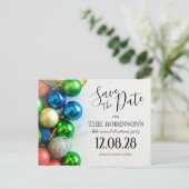 Farbiges WeihnachtsParty Save the Date Ankündigungspostkarte (Stehend Vorderseite)
