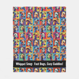 Farbiges Whippet mit benutzerdefiniertem Text Fleecedecke