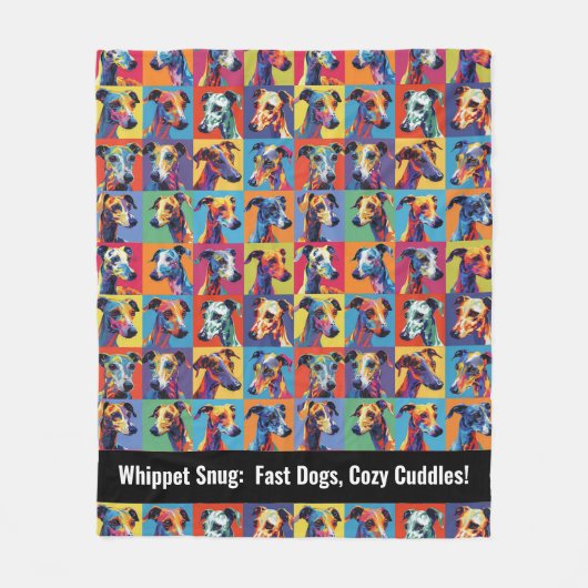 Farbiges Whippet mit benutzerdefiniertem Text Fleecedecke (Vorderseite)