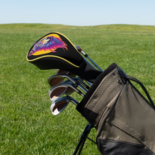 Farbiges Wolf-Portrait Golf Headcover (In SItu)