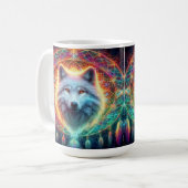 Farbiges Wolf Portrait mit Dreamcatcher Kaffeetasse (Vorderseite Links)