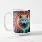Farbiges Wolf Portrait mit Dreamcatcher Kaffeetasse (Links)