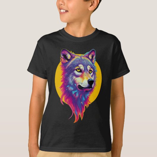 Farbiges Wolf-Portrait T-Shirt (Vorderseite)