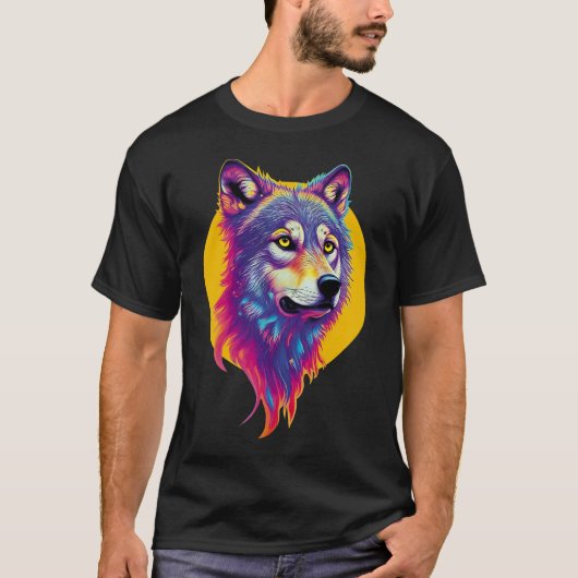Farbiges Wolf-Portrait T-Shirt (Vorderseite)