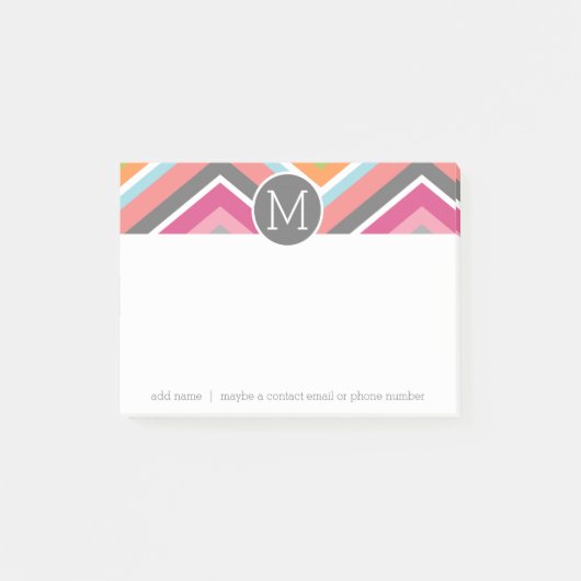 Farbiges Zickzack Muster mit benutzerdefiniertem M Post-it Klebezettel (Vorderseite)