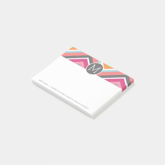 Farbiges Zickzack Muster mit benutzerdefiniertem M Post-it Klebezettel (angewinkelt)