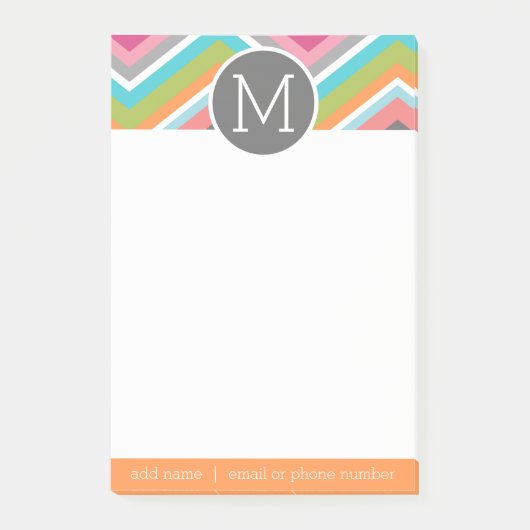 Farbiges Zickzack Muster mit benutzerdefiniertem M Post-it Klebezettel (Vorderseite)