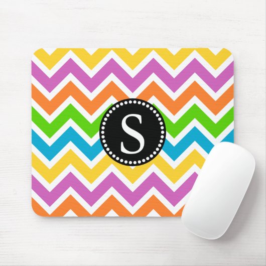 Farbiges Zickzack Muster mit Schwarzer Monogramm Mousepad (Mit Mouse)