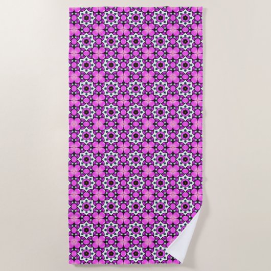 Farbintensive rosa und violette gemusterte Handtüc Strandtuch (Vorderseite)