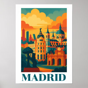 Farbintensives Madrid Spanien Vintage Reise Poster