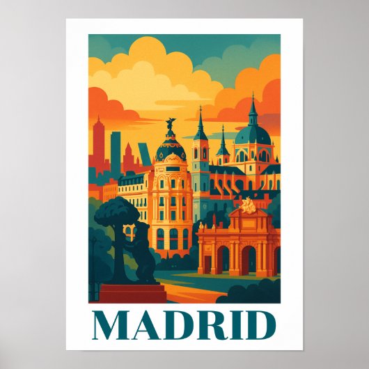 Farbintensives Madrid Spanien Vintage Reise Poster (Vorne)