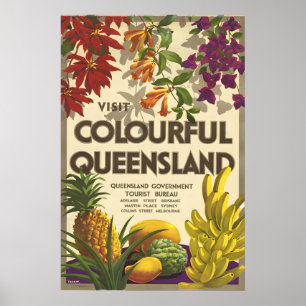 Farbintensives Queensland - Neuseeland Vintage Rei Poster