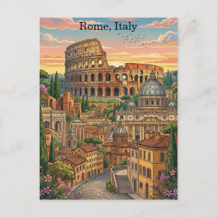 Farbintensives Rom Italien Kolosseum Vintage Reise Postkarte