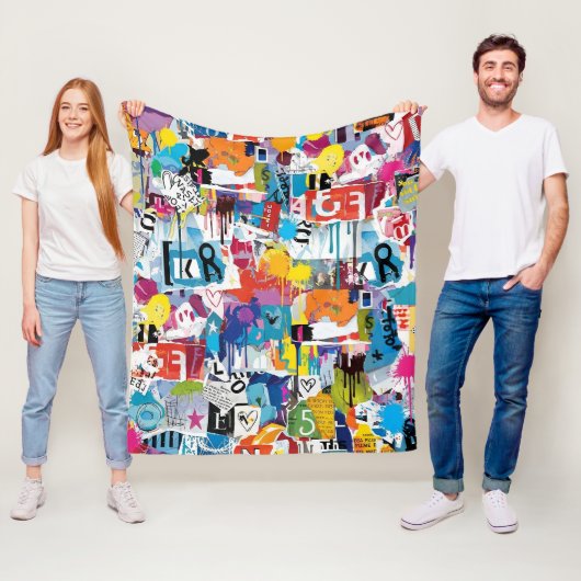 Farbintensives städtisches Graffiti-Muster (8) Fleecedecke (Beispiel)