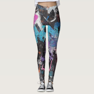 Farbintensives urbanes Graffiti-Abstrakt in Lila, Leggings