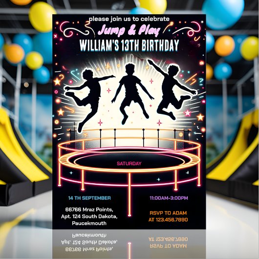 Farbjunge Kinder cool Trampolin Park 13. Geburtsta Einladung