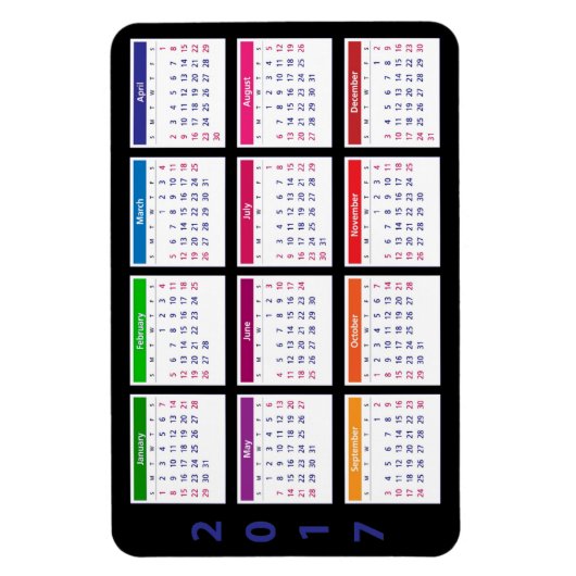 Farbkalender 2017 Anpassbar große horizontale Magnet (Vertikal)