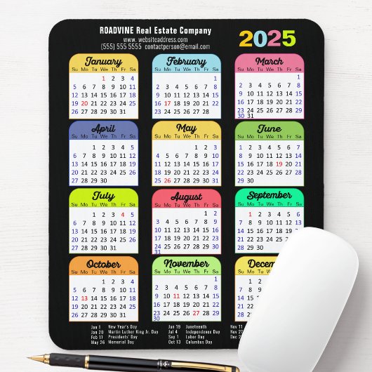 Farbkalender 2025 US-Feiertage für Unternehmen Mousepad