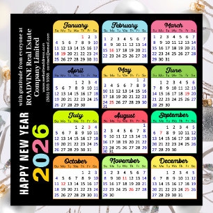 Farbkalender 2026 Modernes Schwarzes Corporate Mag Magnetkarte