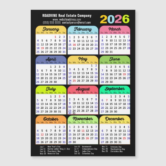 Farbkalender 2026 US-Urlaub Corporate Magnetic Magnetkarte (Vorderseite)