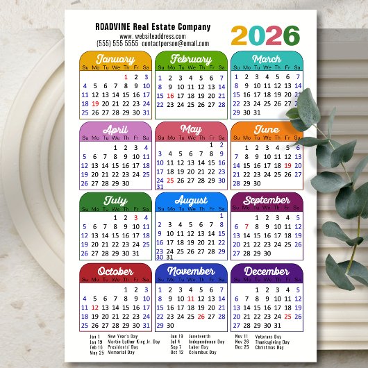 Farbkalender 2026 US-Urlaub Corporate Magnetic Magnetkarte