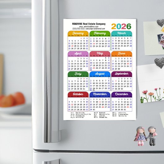 Farbkalender 2026 US-Urlaub Corporate Magnetic Magnetkarte