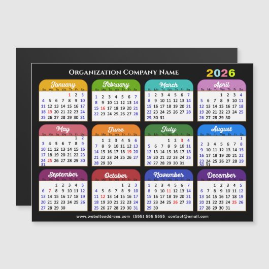 Farbkalender 2026 US-Urlaub Corporate Magnetic Magnetkarte (Vorne/Hinten)