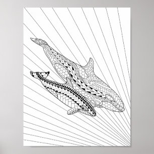 Farbkarton für Orca und Baby Poster