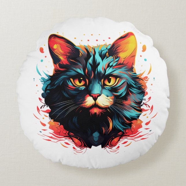 FARBKATZE RUNDES KISSEN (Vorderseite)