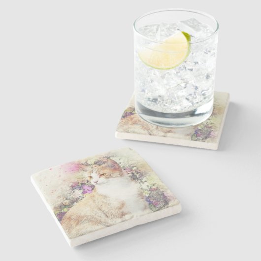 Farbkatzenprint Steinuntersetzer (Seitenansicht)