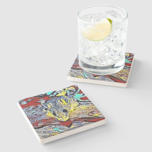 Farbkick - Maus Steinuntersetzer (Seitenansicht)